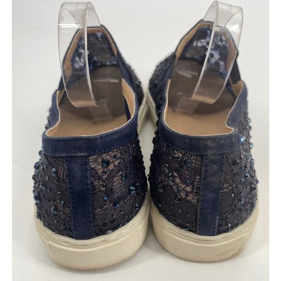 Antonio Melani women 7.5 Black Jeweled Slip on Shoes rhinestone sneaker lace - Picture 5 of 5